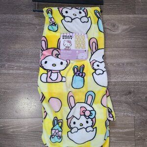Hello Kitty Yellow Easter Bunny Plush Throw Blanket 50x70 NEW